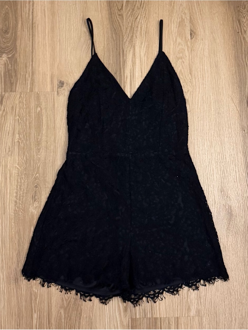 Express Black Lace V-Neck Romper with Spaghetti Straps